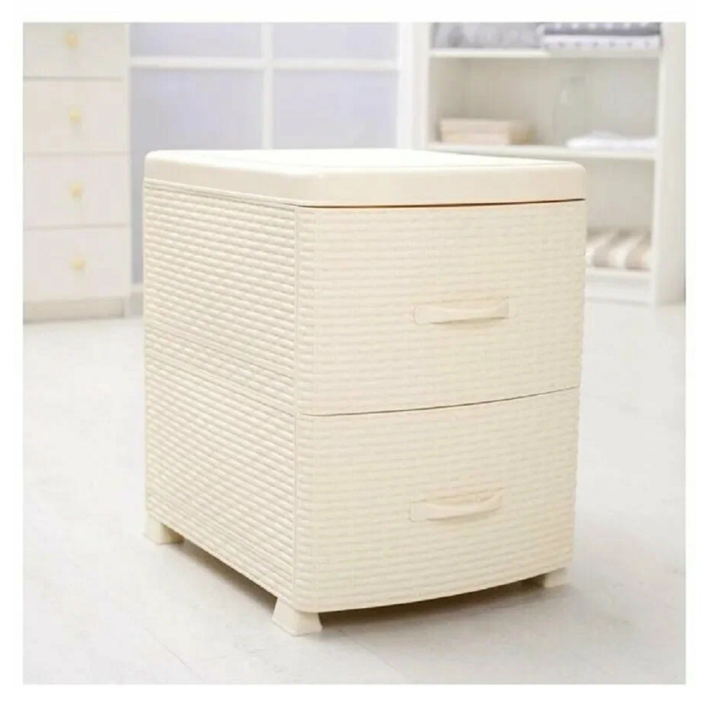 Комод-тумба Violet Ротанг, пластиковый, 2-х секционный, слоновая кость 38х48х52 см