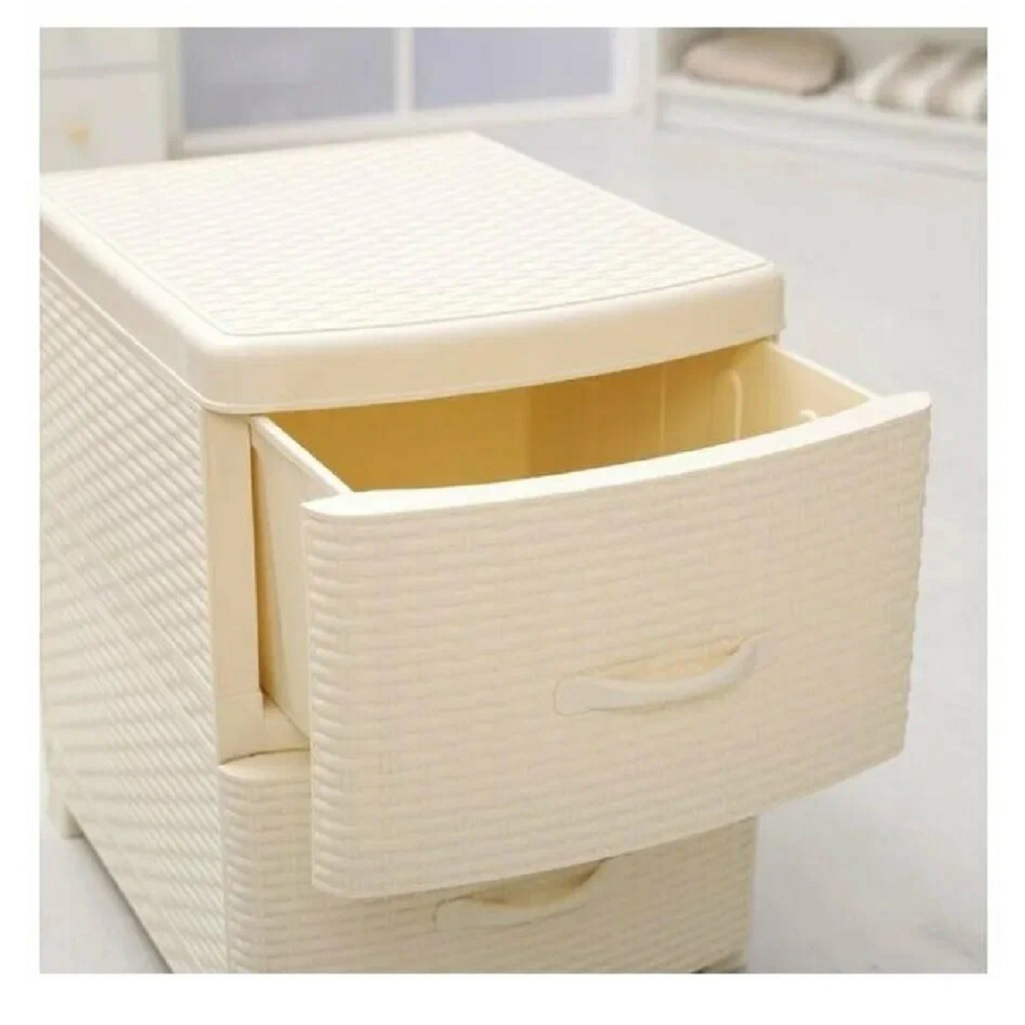 Комод-тумба Violet Ротанг, пластиковый, 2-х секционный, слоновая кость 38х48х52 см