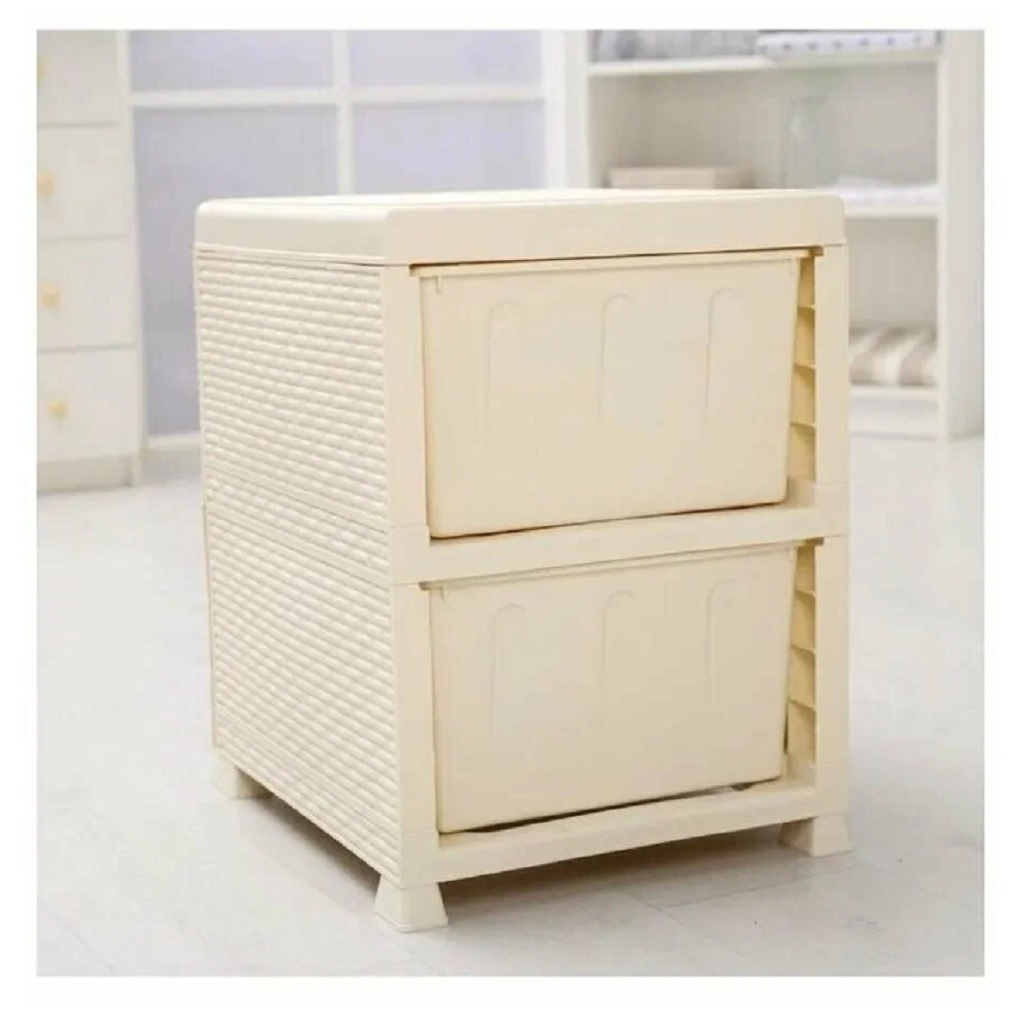 Комод-тумба Violet Ротанг, пластиковый, 2-х секционный, слоновая кость 38х48х52 см