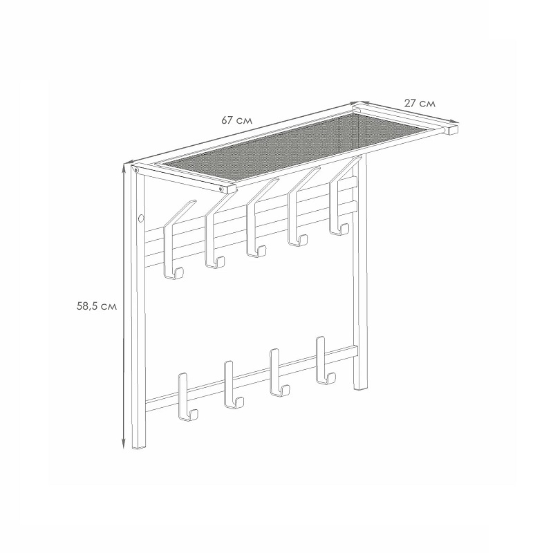 Вешалка настенная с полкой ЗМИ Торонто 22, 9 крючков, 67 x 27 x 58,5 см, черный ВСПТ22Ч
