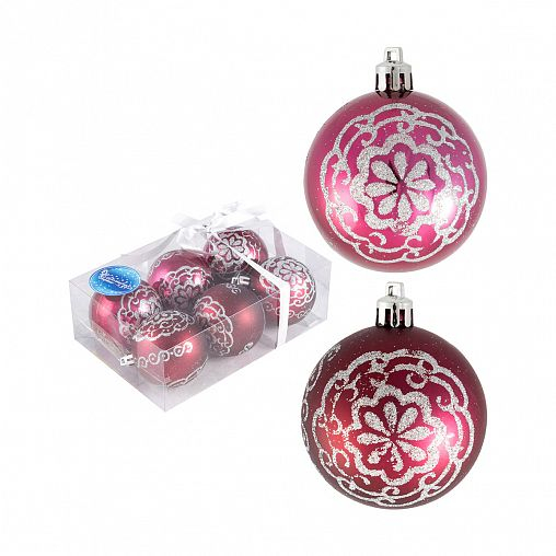 Шары новогодние Цветок набор 6 шт D - 6 см бордовый Волшебная страна