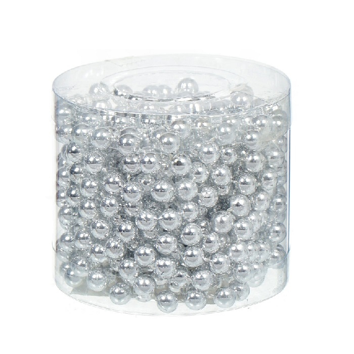 Бусы новогодние пластик 0.8х500 см круглые серебряные SY18ZL-81 S