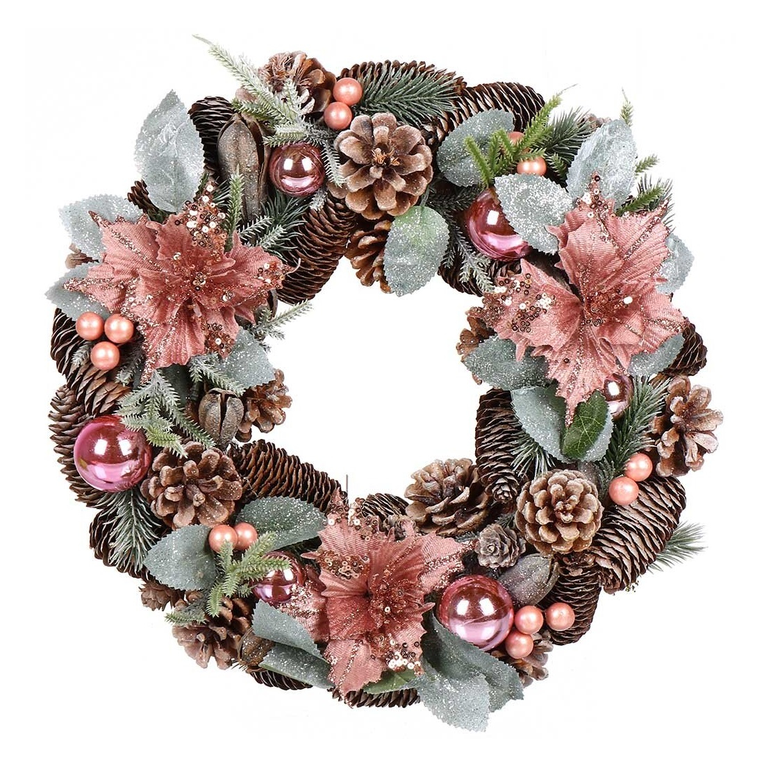 Венок рождественский 35 см, с пуансеттией, SYSGZSA- 4623083
