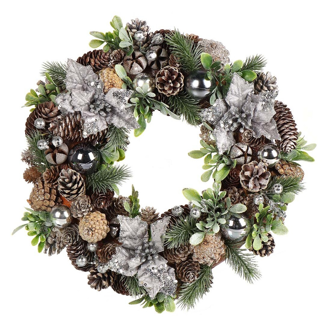 Венок рождественский 35 см, с пуансеттией, SYSGZSA- 4623100