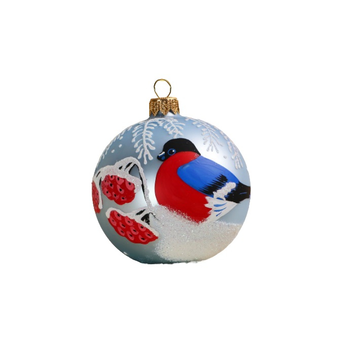 Ёлочный шар d=8 см Снегирь с рябиной 7077087