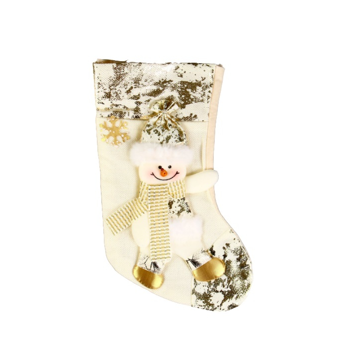 Носок для подарков Снеговик в шарфике, поталь 20х33 см, золото 9692623
