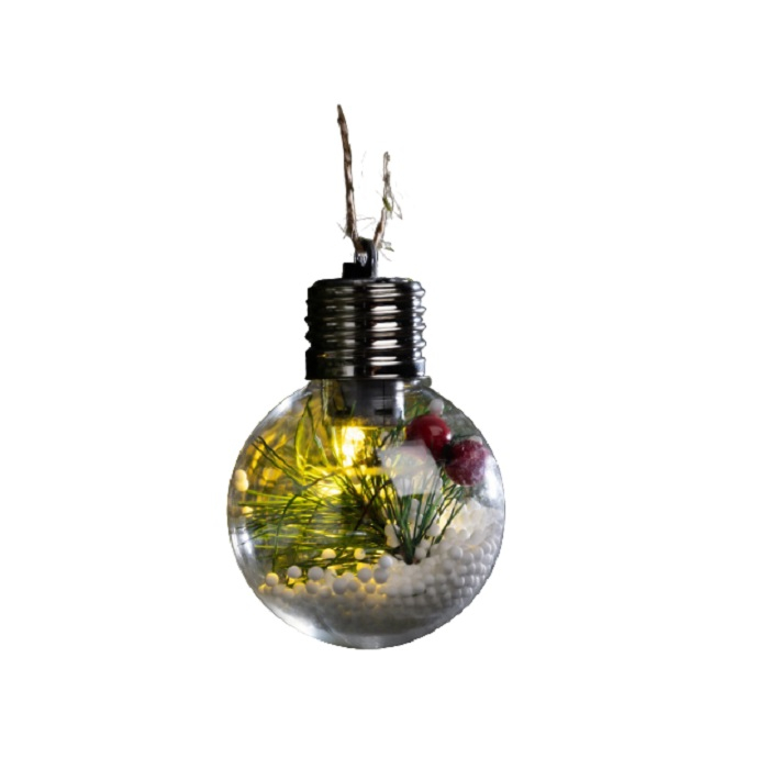 Елочный шар Снежная хвоя d=6 cм, 1 LED, LR44x3 (в комплекте), свечение тёплое белое