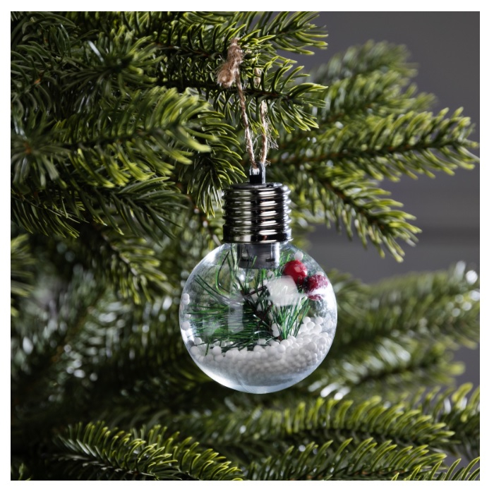 Елочный шар Снежная хвоя d=6 cм, 1 LED, LR44x3 (в комплекте), свечение тёплое белое