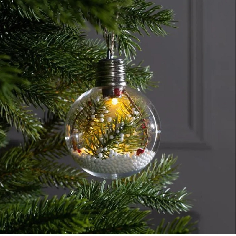 Ёлочный шар Ветка ели, батарейки, 1 LED, свечение тёплое белое