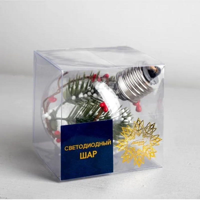 Ёлочный шар Ветка ели, батарейки, 1 LED, свечение тёплое белое