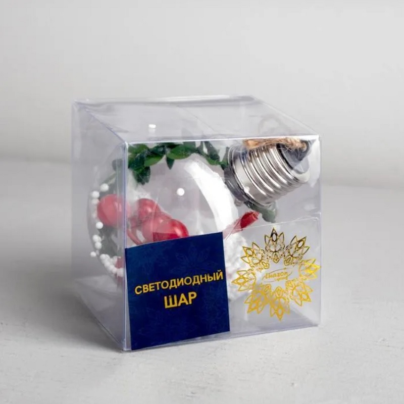 Ёлочный шар Ягоды, батарейки, 1 LED, свечение тёплое белое