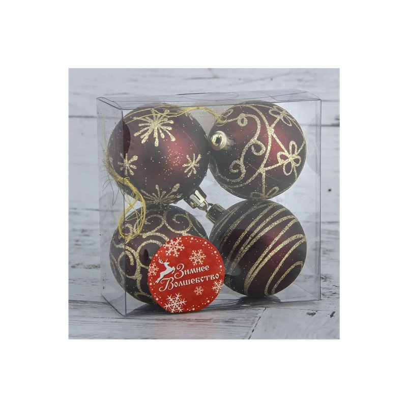 Набор елочных шаров Зимнее волшебство Золотые узоры, d 6 см, 4 шт 3276698