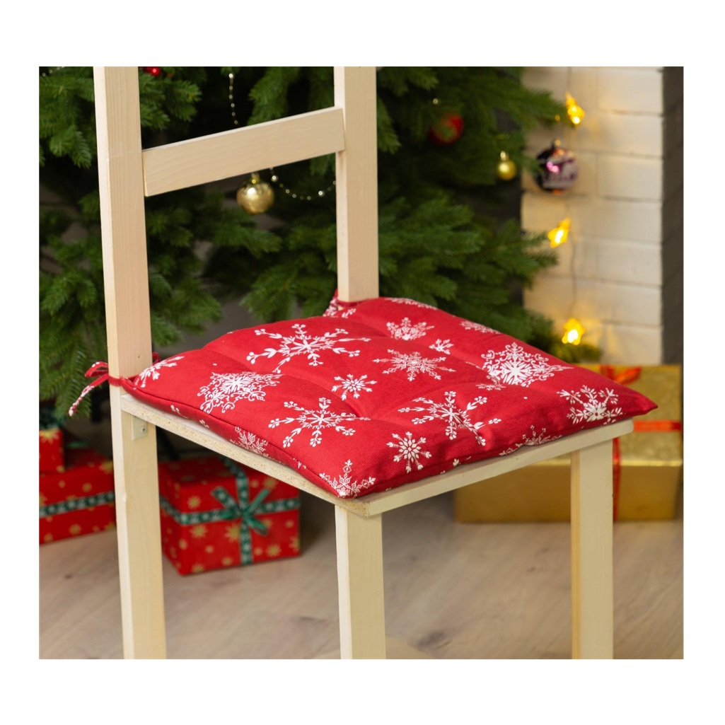 Сидушка на стул Доляна Белые снежинки, хлопок, красная, 50х420х420 мм