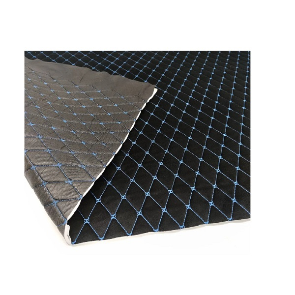 Велюр для обивки мебели, черный, стеганый синей ниткой, 1.5х1м