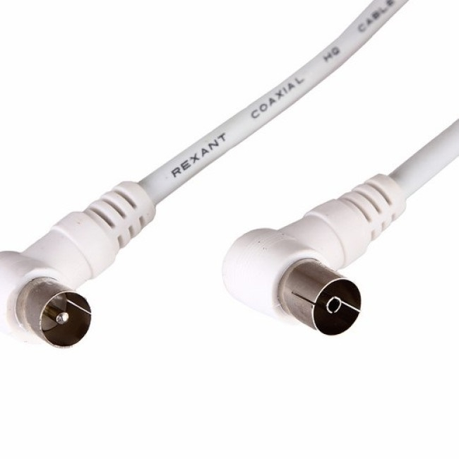Шнур TV PLUG - TV JACK 5.0м угловой белый REXANT 18-0025