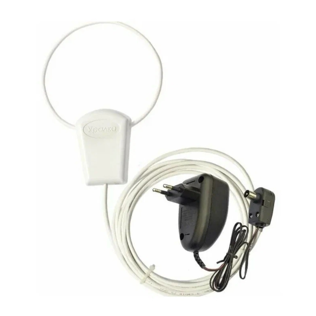 Антенна комнатная ТВ Уралка УР-3Б активная с питанием DVB-T/T2, белая