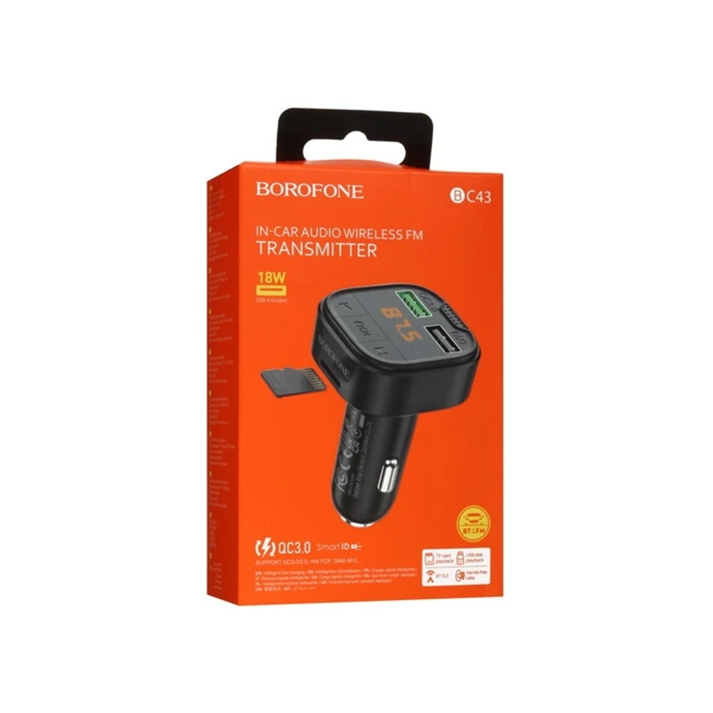 FM-трансмиттер Borofone BC43 дисплей, Bluetooth, microSD, USB Type-A