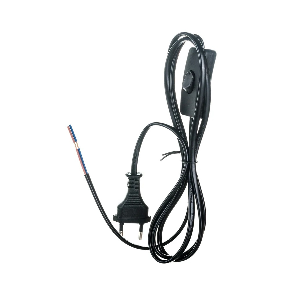 Шнур сетевой Uniel UL-00004429 с вилкой и выключателем, 2 А, 500 Вт, черный, 1.7 м