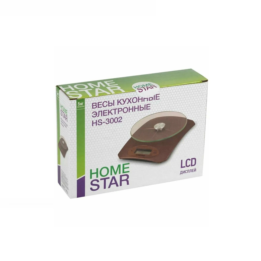 Весы кухонные Homestar HS-3002  электронные , стекло, пластик, 16х22 см, до 5 кг