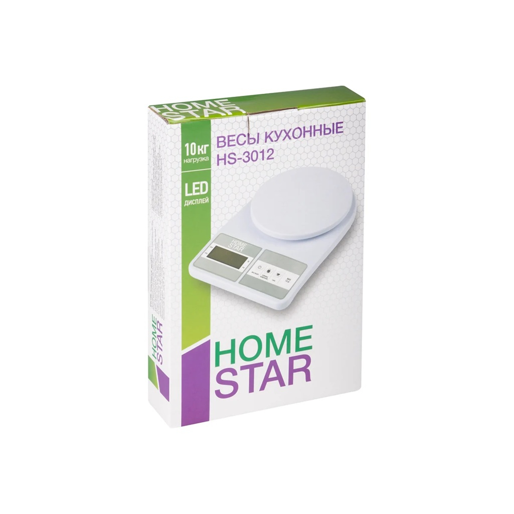 Весы кухонные Homestar HS-3012 электронные, 17х25 см, пластик, белые, до 10 кг