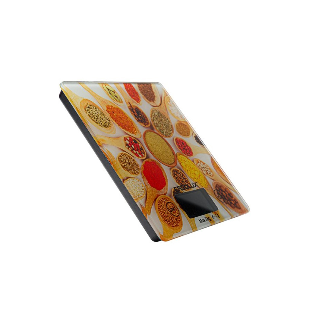 Весы кухонные Ergolux ELX-SK01-С11  электронные, стекло, 16.5х16.5 см, до 5 кг