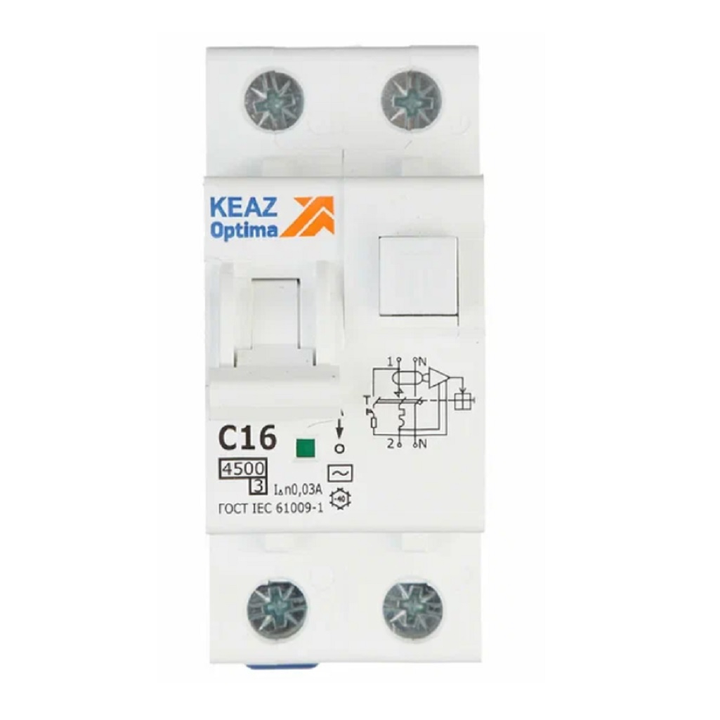 Выключатель автоматический ДТ с защитой от сверхтоков КЭАЗ OptiDin D63-22C16-AC-У3 С16 2Р 30mA 4,5кА