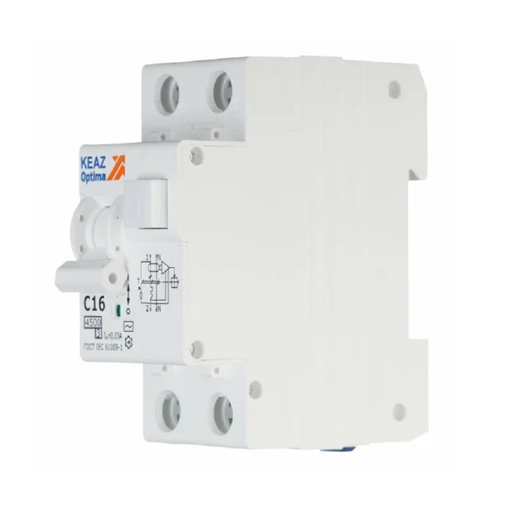 Выключатель автоматический ДТ с защитой от сверхтоков КЭАЗ OptiDin D63-22C16-AC-У3 С16 2Р 30mA 4,5кА