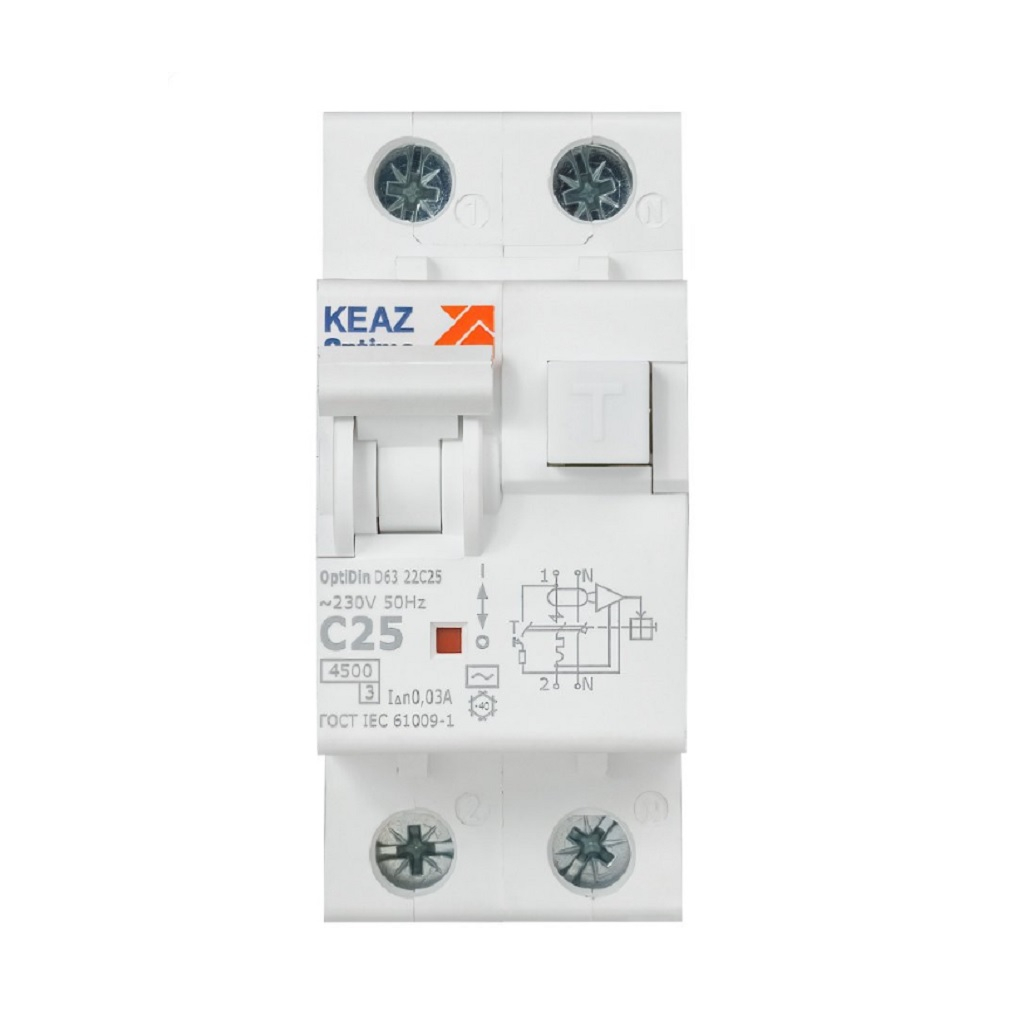 Выключатель автоматический дифференциального тока КЭАЗ OptiDin D63 2P C25 30mA 4,5кА