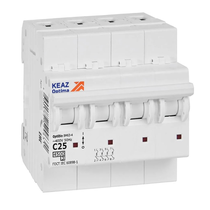 Автоматический выключатель КЭАЗ OptiDin BM63 4P 25А C 4,5кА AC 326823
