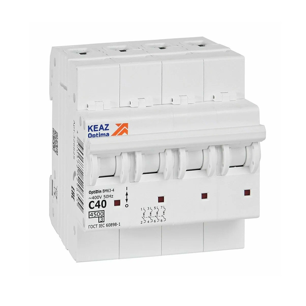 Выключатель автоматический КЭАЗ OptiDin BM63 4P, 40 А, C, 4.5кА, AC