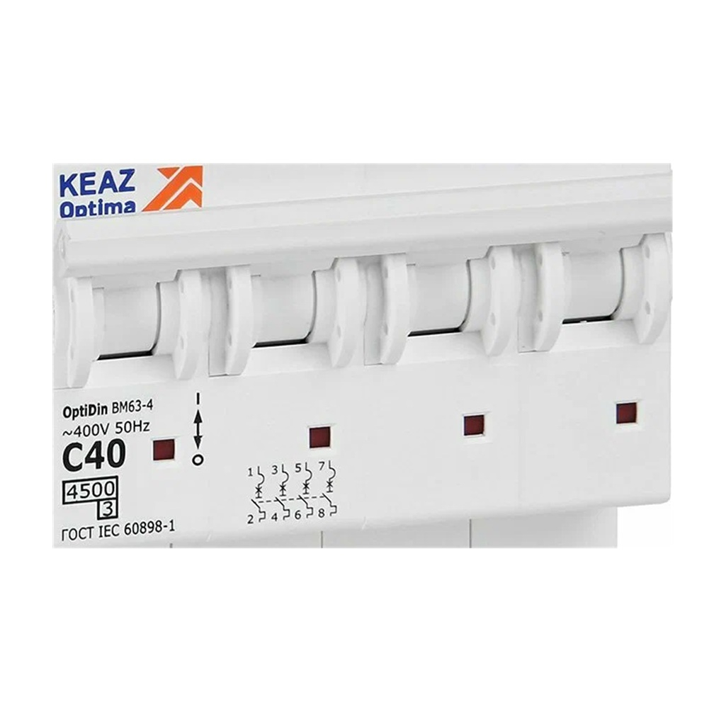 Выключатель автоматический КЭАЗ OptiDin BM63 4P, 40 А, C, 4.5кА, AC