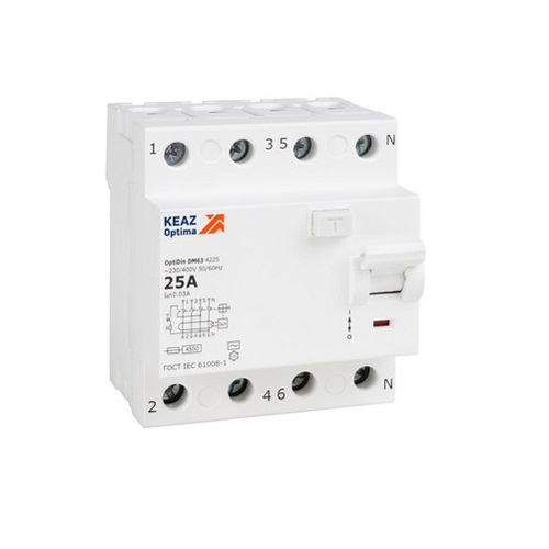 Выключатель дифференциального тока (УЗО) КЭАЗ OptiDin DM63-4240 УХЛ4  4п 40А 30мА тип AC 4.5кА 343892