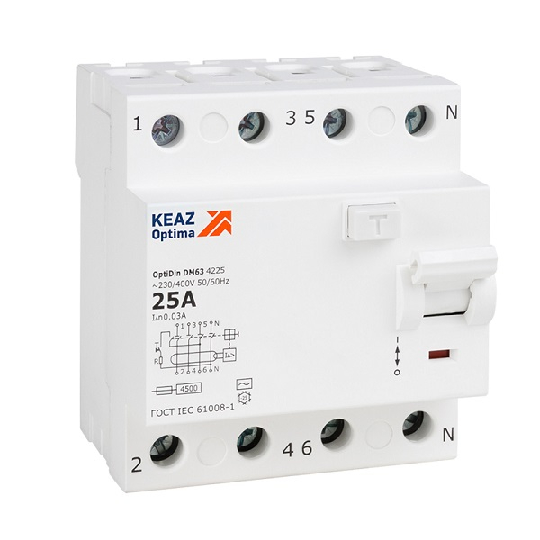 Выключатель дифференциального тока (УЗО) КЭАЗ OptiDin DM63-4363 УХЛ4  4п 63А 100мА тип AC 4.5кА