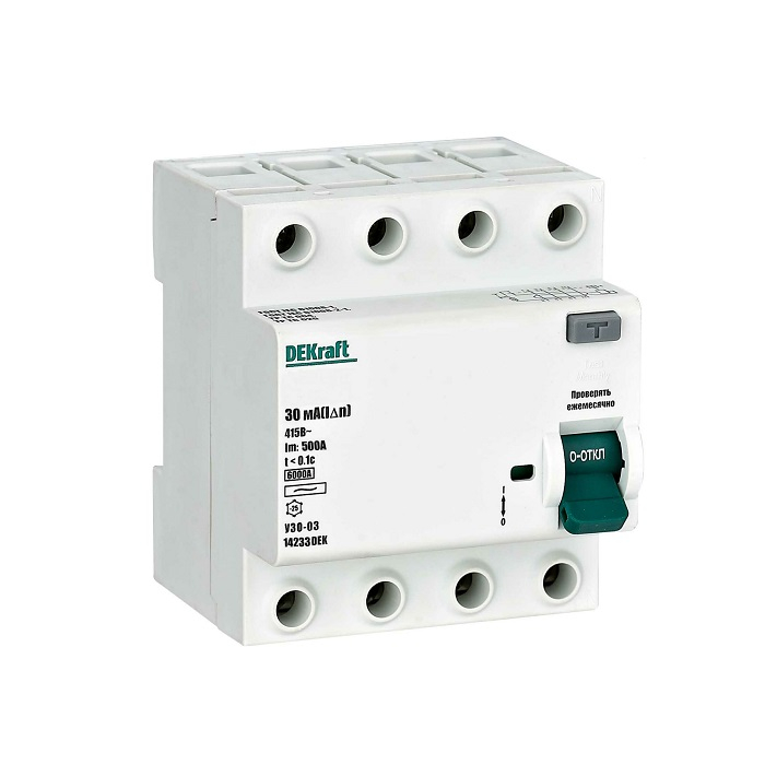 Выключатель дифференциального тока DeKraft УЗО-03 4P 25А 30мА тип AC 6кА