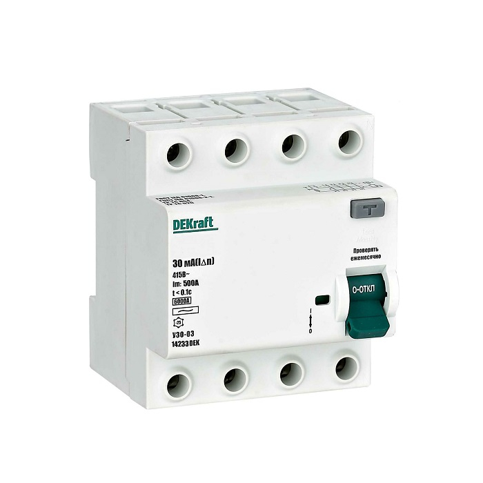 Выключатель дифференциального тока DeKraft УЗО-03 4P 40А 30мА тип AC 6кА