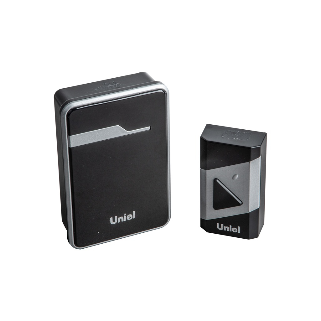 Звонок беспроводной Uniel UDB-016W-R1T1-38S-150M-BL-SL накладной, 38 мелодий, черный с серебристым