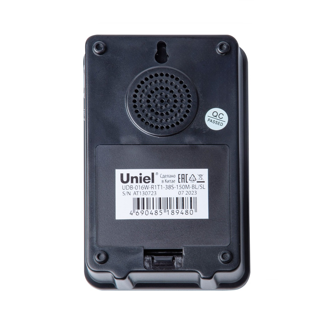 Звонок беспроводной Uniel UDB-016W-R1T1-38S-150M-BL-SL накладной, 38 мелодий, черный с серебристым