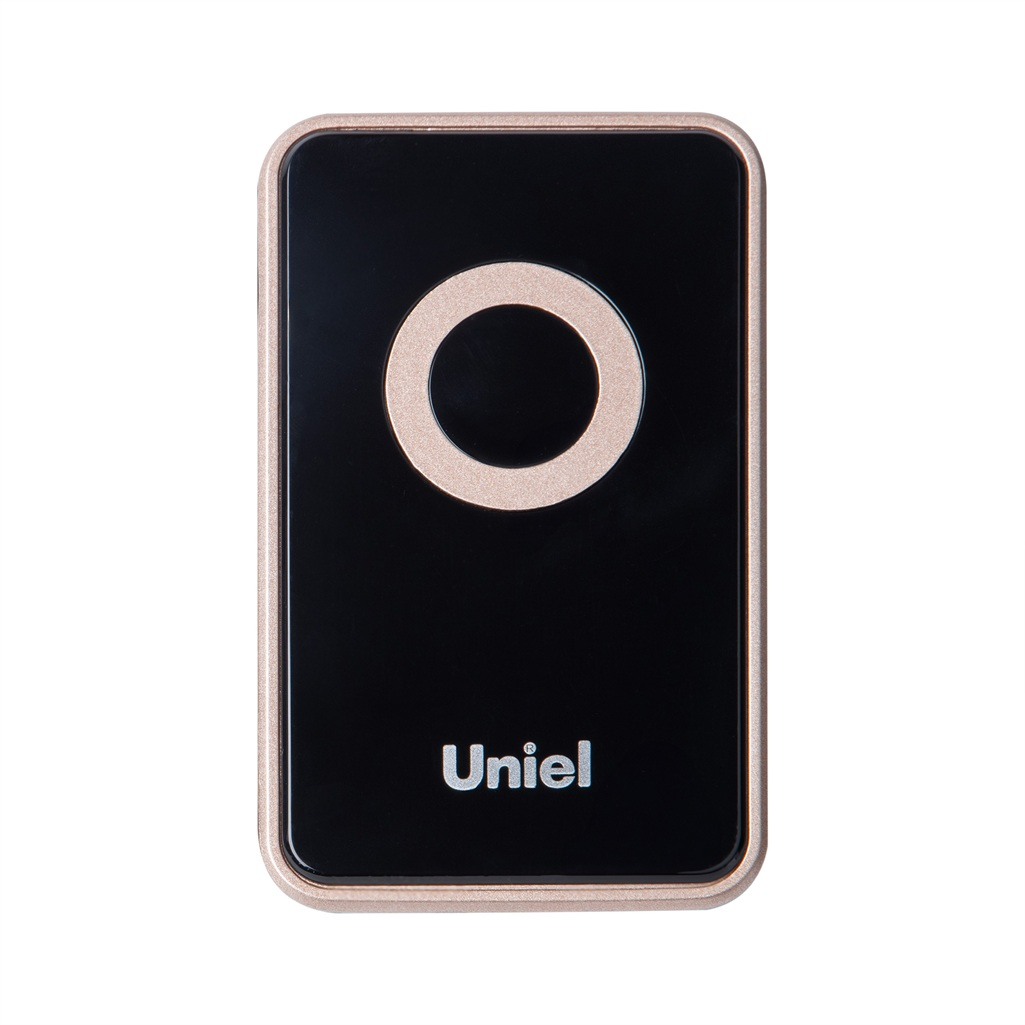 Звонок беспроводной Uniel UDB-094W-R1T1-38S-BL-GL в розетку, 38 мелодий, черный с золотым