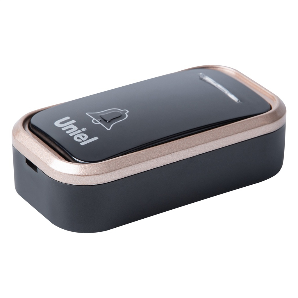 Звонок беспроводной Uniel UDB-094W-R1T1-38S-BL-GL в розетку, 38 мелодий, черный с золотым