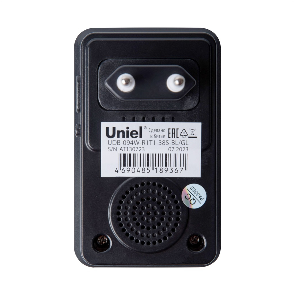 Звонок беспроводной Uniel UDB-094W-R1T1-38S-BL-GL в розетку, 38 мелодий, черный с золотым