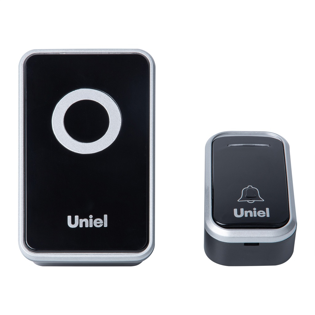 Звонок беспроводной Uniel UDB-094W-R1T1-38S-BL-SL в розетку, 38 мелодий, черный с серебристым