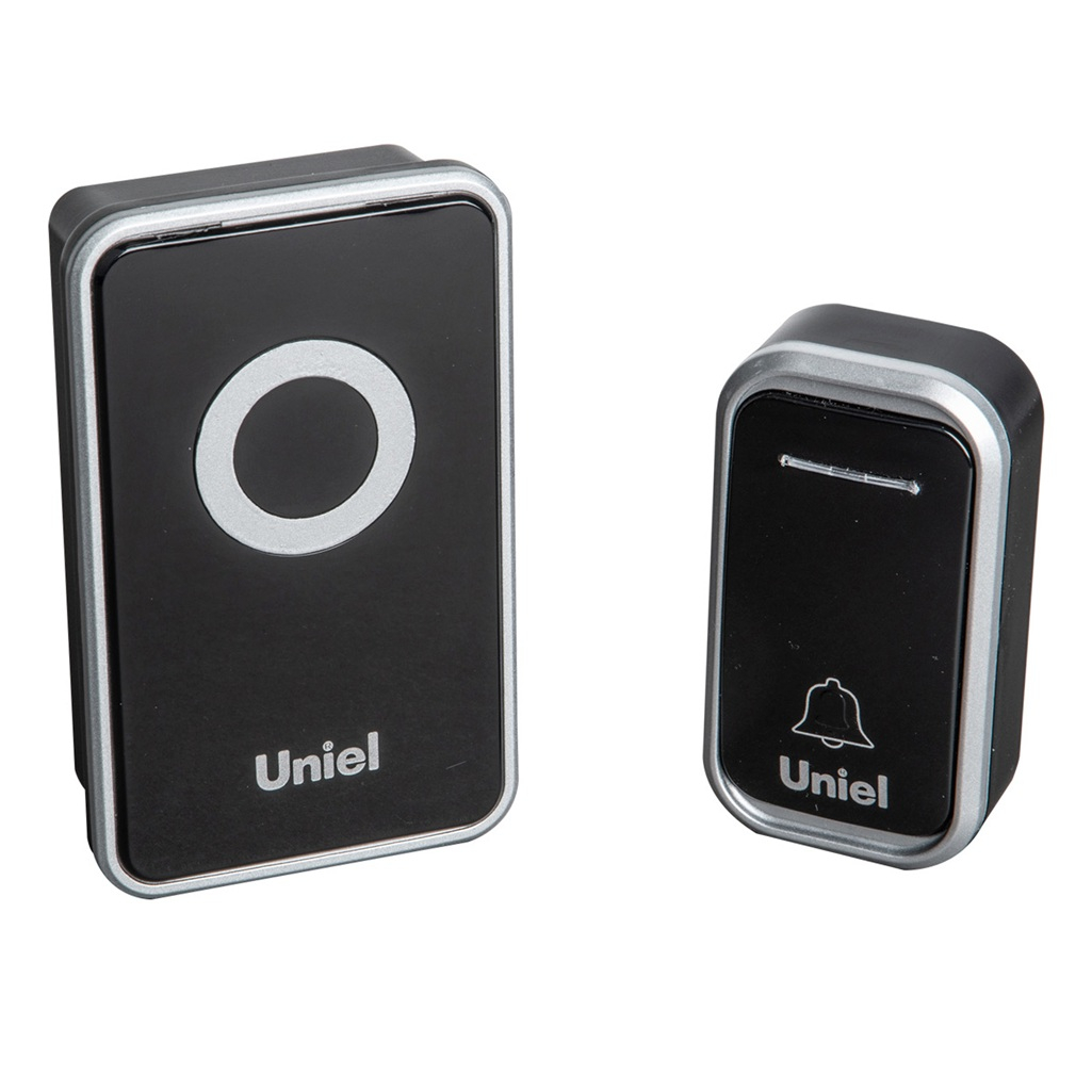 Звонок беспроводной Uniel UDB-094W-R1T1-38S-BL-SL в розетку, 38 мелодий, черный с серебристым