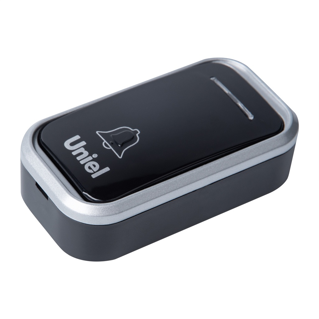 Звонок беспроводной Uniel UDB-094W-R1T1-38S-BL-SL в розетку, 38 мелодий, черный с серебристым