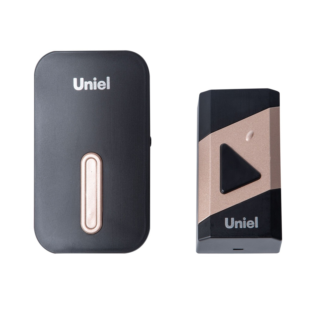 Звонок беспроводной Uniel UDB-095W-R1T1-38S-BL-GL в розетку, 38 мелодий, черный с золотым