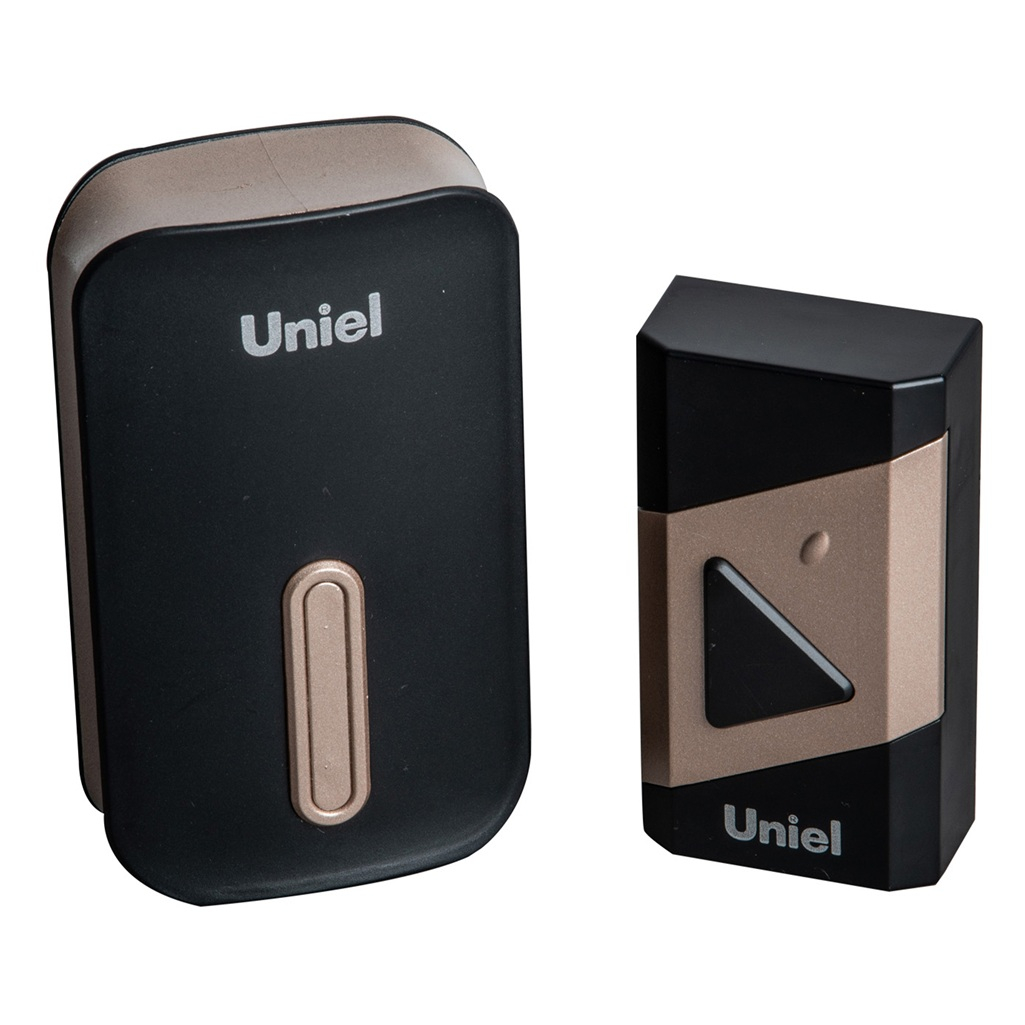 Звонок беспроводной Uniel UDB-095W-R1T1-38S-BL-GL в розетку, 38 мелодий, черный с золотым