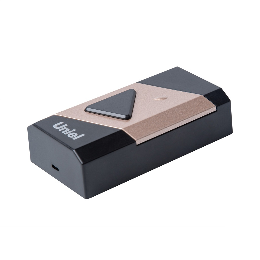 Звонок беспроводной Uniel UDB-095W-R1T1-38S-BL-GL в розетку, 38 мелодий, черный с золотым