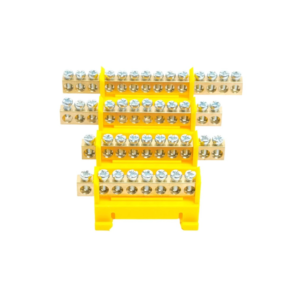 Шина заземления Stekker РЕ на изоляторе типа стойка на DIN-рейку, LD556-69-8, 8 выводов, желтая