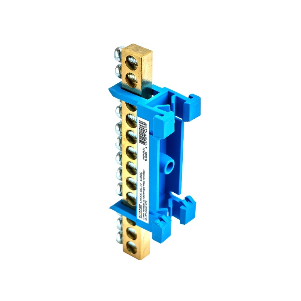 Шина нулевая Stekker N на изоляторе типа стойка на DIN-рейку 6х9, LD556-69-12, 12 выводов, синяя