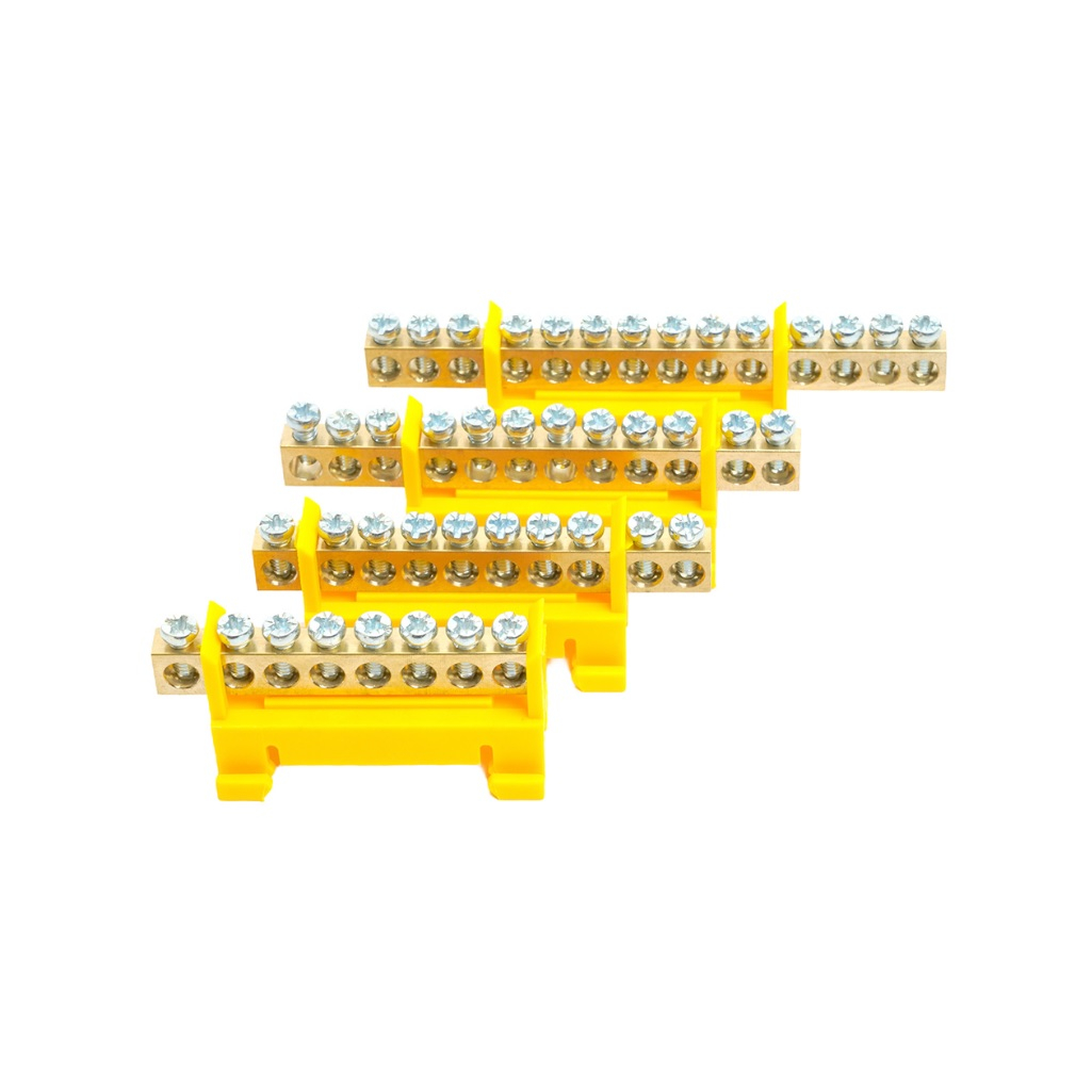 Шина заземления Stekker РЕ на изоляторе типа стойка на DIN-рейку, LD556-69-14, 14 выводов, желтая