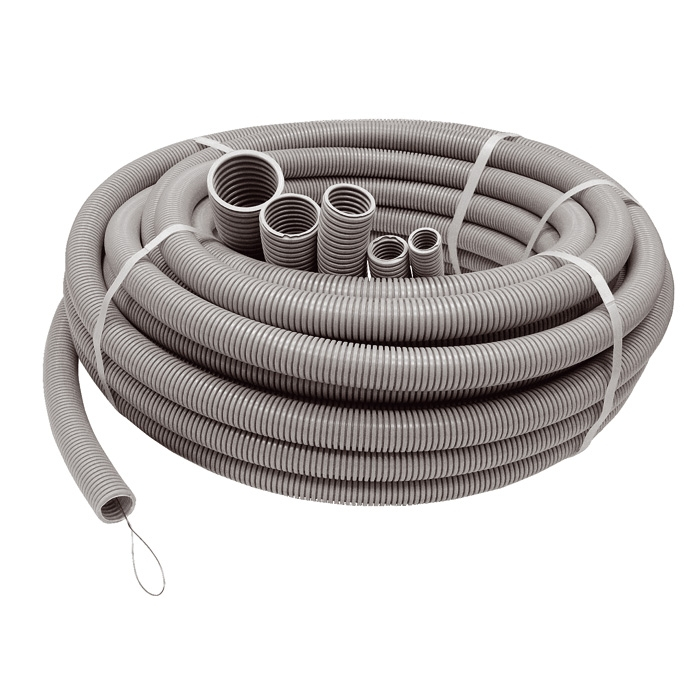 Труба гофрированная ПВХ Ruvinil 12001 с зондом, диаметр 20 мм, серая, легкая, бухта 20 м